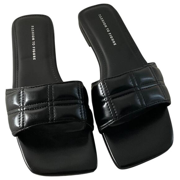 Fashion To Figure Shoes Womens Size 7W Slide Sandals Quilted Square Toe Slip-On - Picture 1 of 7